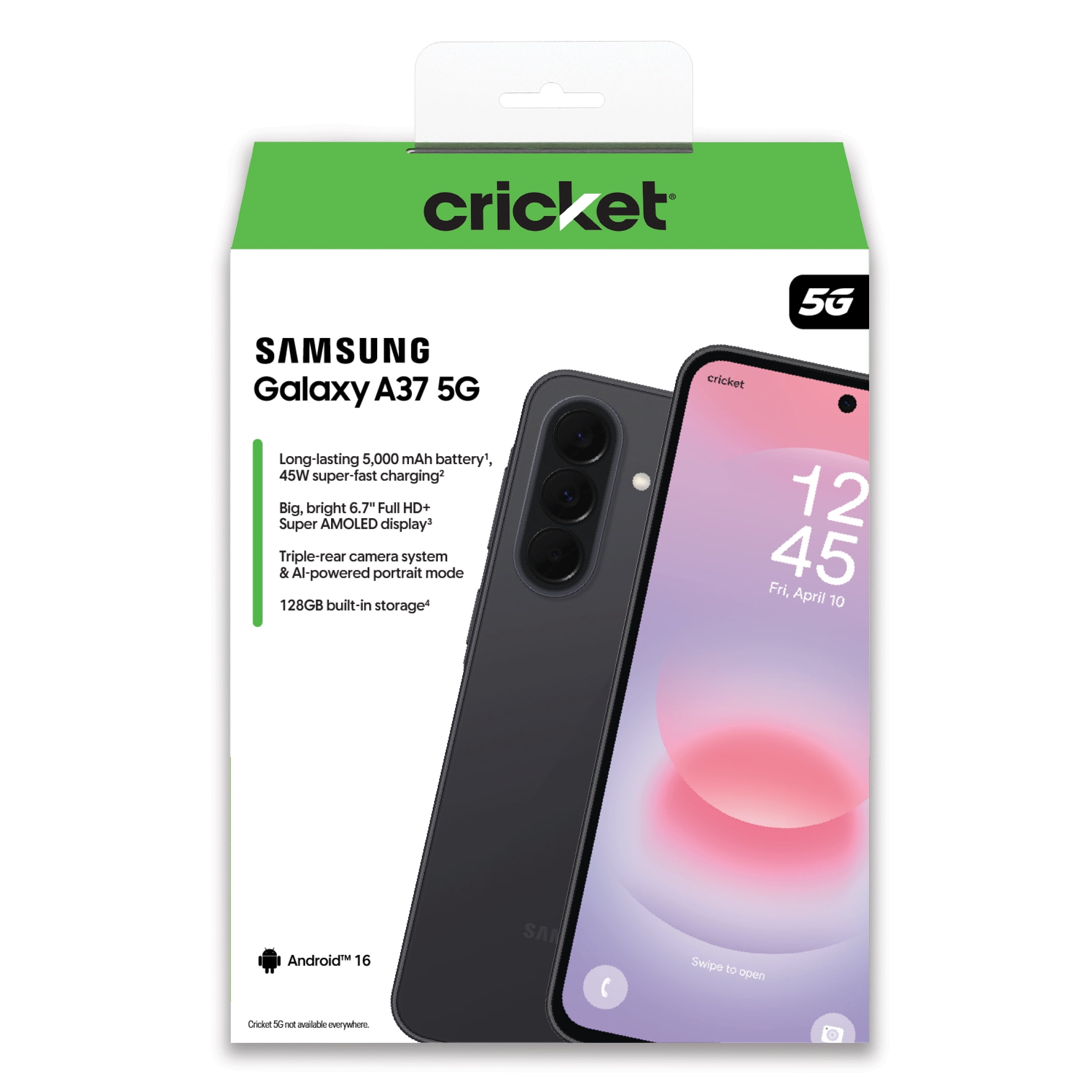 Cricket Samsung Galaxy A37 128GB, 6GB RAM (Prepaid), Black