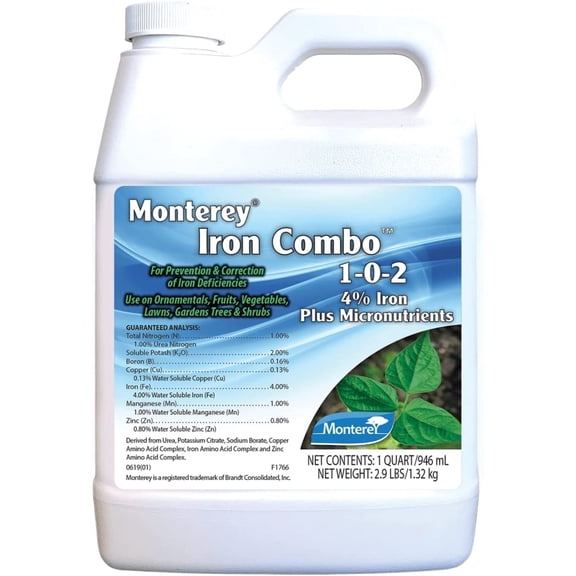 Monterey Iron Combo 1-0-2 Fertilizer Concentrate, 32fl oz - Plant Food with 4% Iron Plus Micronutrients for Correcting and Preventing Deficiencies