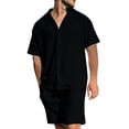 thumbnail image 2 of gbyLJF Mens Matching Shirt and Shorts Set Button Down Short Sleeve 2 Piece Outfits Summer Vacation Mens Clothes Set, 2 of 7