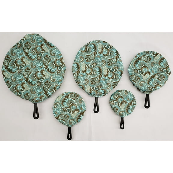 Brown & Teal Paisley Cast Iron Pan Covers (Set of 5) by Penny's Needful Things