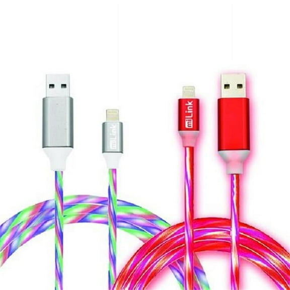 miLINK LLC2-215 6 ft. Lighted iPhone Charging Cable, Pack of 2