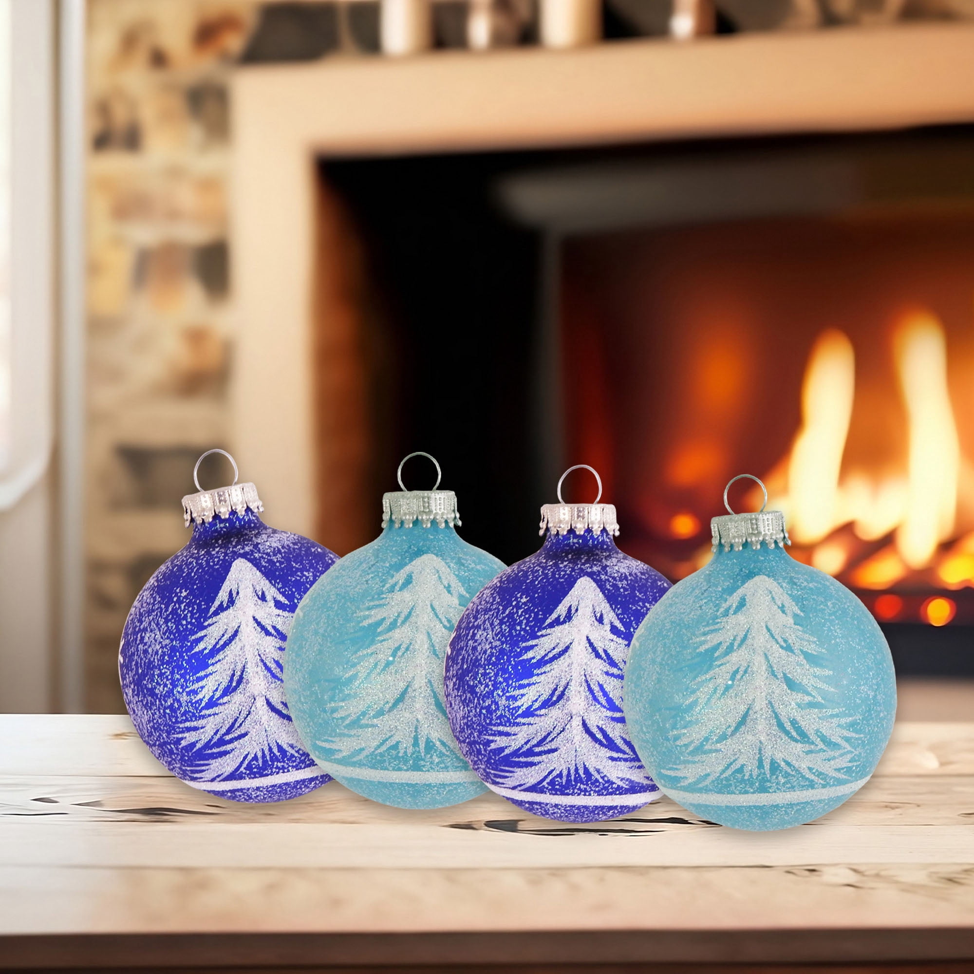 Glass Christmas Tree Ornaments - 67mm/2.63" [4 Pieces] Decorated Balls from Christmas by Krebs Seamless Hanging Holiday Decor