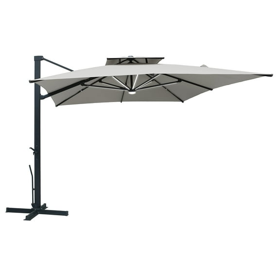 Mondawe 10x13Ft Cantilever Outdoor LED Patio Umbrella Rectangular Umbrellas with Large Heavy Duty 360° Rotation Double Top Offset Umbrella for Outside Deck Backyard Garden Pool, Gray