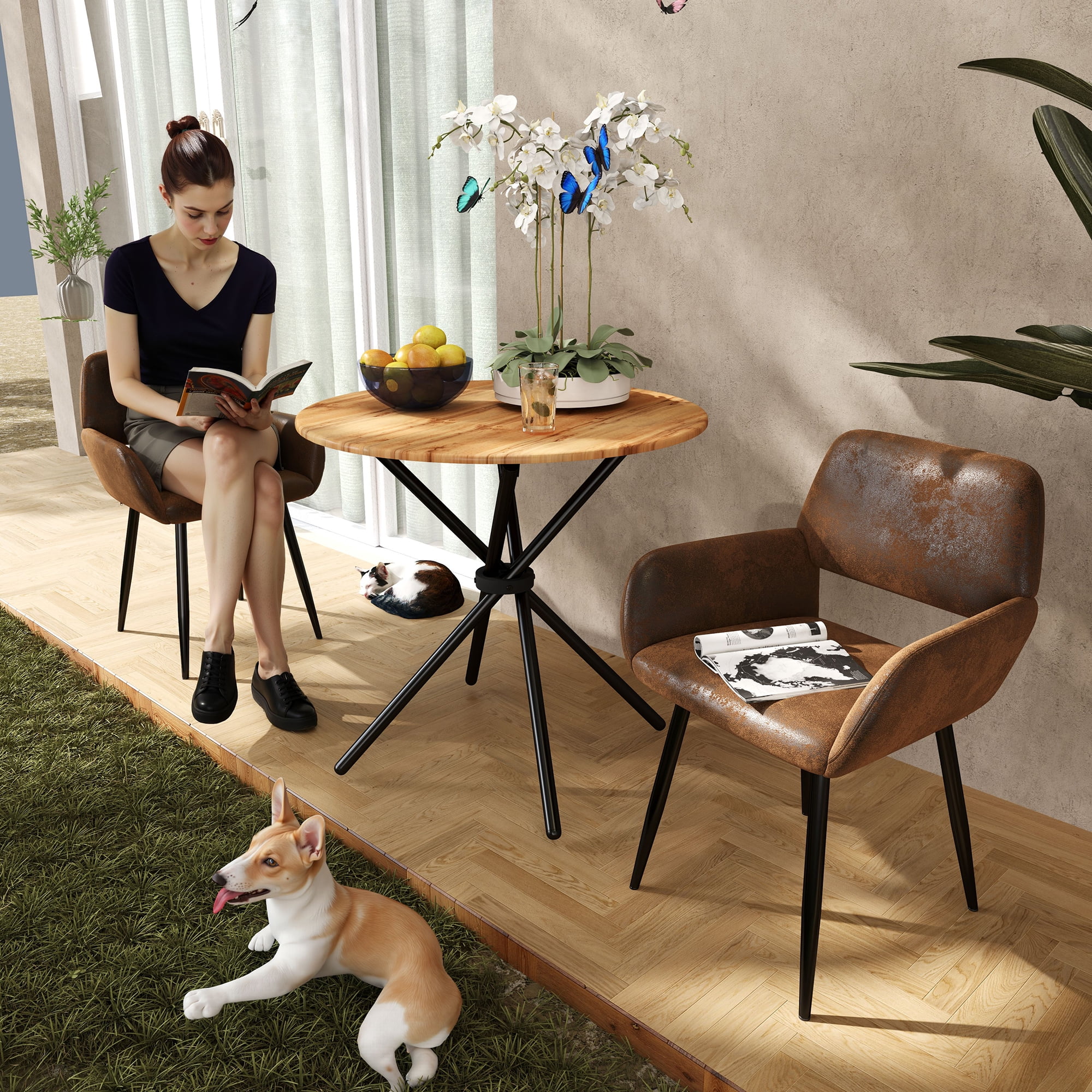 Homy Casa Desk Chairs Set of 2, Modern Armrests Office Chair for Home Office Conference Room, Brown