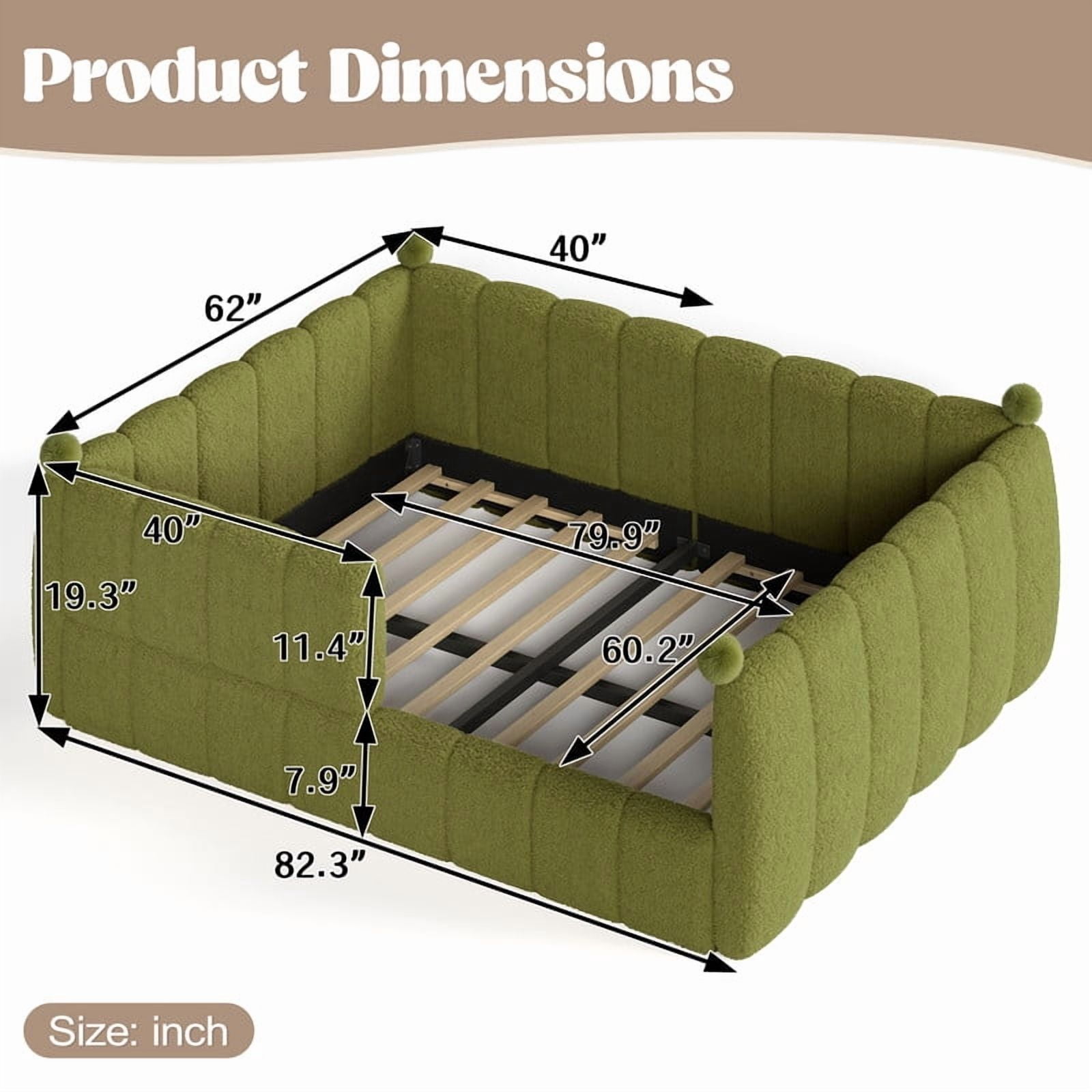 Howcool Montessori Upholstered Floor Bed,Queen Size Low Toddler Bed with Full Surround Safety Rails, Green