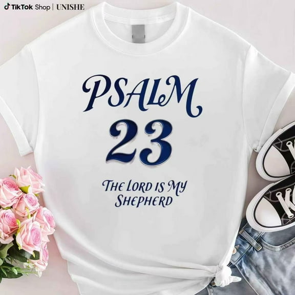 Psalm 23 Scripture Graphic Tee Top,Biblical Design Fashion Casual Short Sleeve Cotton Shirt White S-5XL