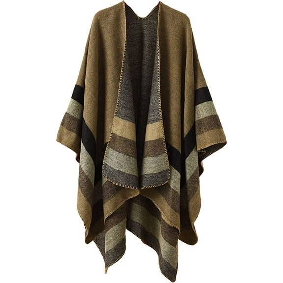 CoCopeaunt Women Shawl Wraps Stripe Poncho Open Front Sweater Cardigan Coat Cape Fleece Blanket Scarf