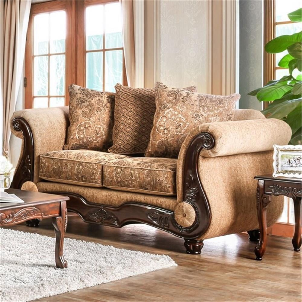 Bowery Hill Traditional Soft Texture Chenille Cushioned Loveseat in Tan
