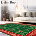thumbnail image 2 of ODIKA 3'x5' Machine Washable Non-Slip Area Rug, Festive Patchwork with Holly and Berry Motifs High Traffic Rug, Green, 734313, 2 of 7