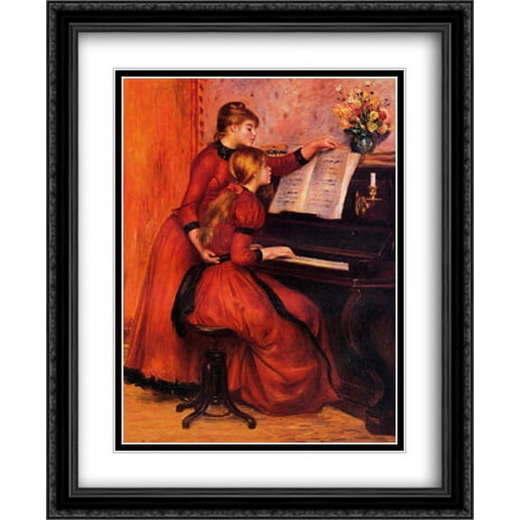 The Piano Lesson 2x Matted 28x34 Large Black Ornate Framed Art Print by Renoir, Pierre Auguste