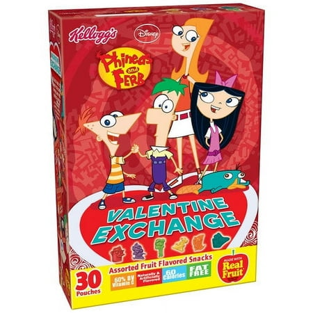 Kellogg's Disney Phineas & Ferb Valentine Exchange Fruit Flavored Snacks, 30 count, 18.9