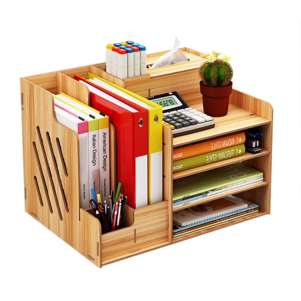 Wooden Desktop Organizer Light Weight Office Supplies Books Holder