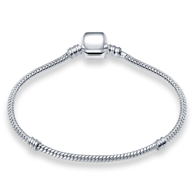 Pulsera con abalorio de Color plateado para mujer, brazalete deslizante con cierre de barril, cadena de serpiente, flor de Margarita, Color rosa dorado, novedad de 925