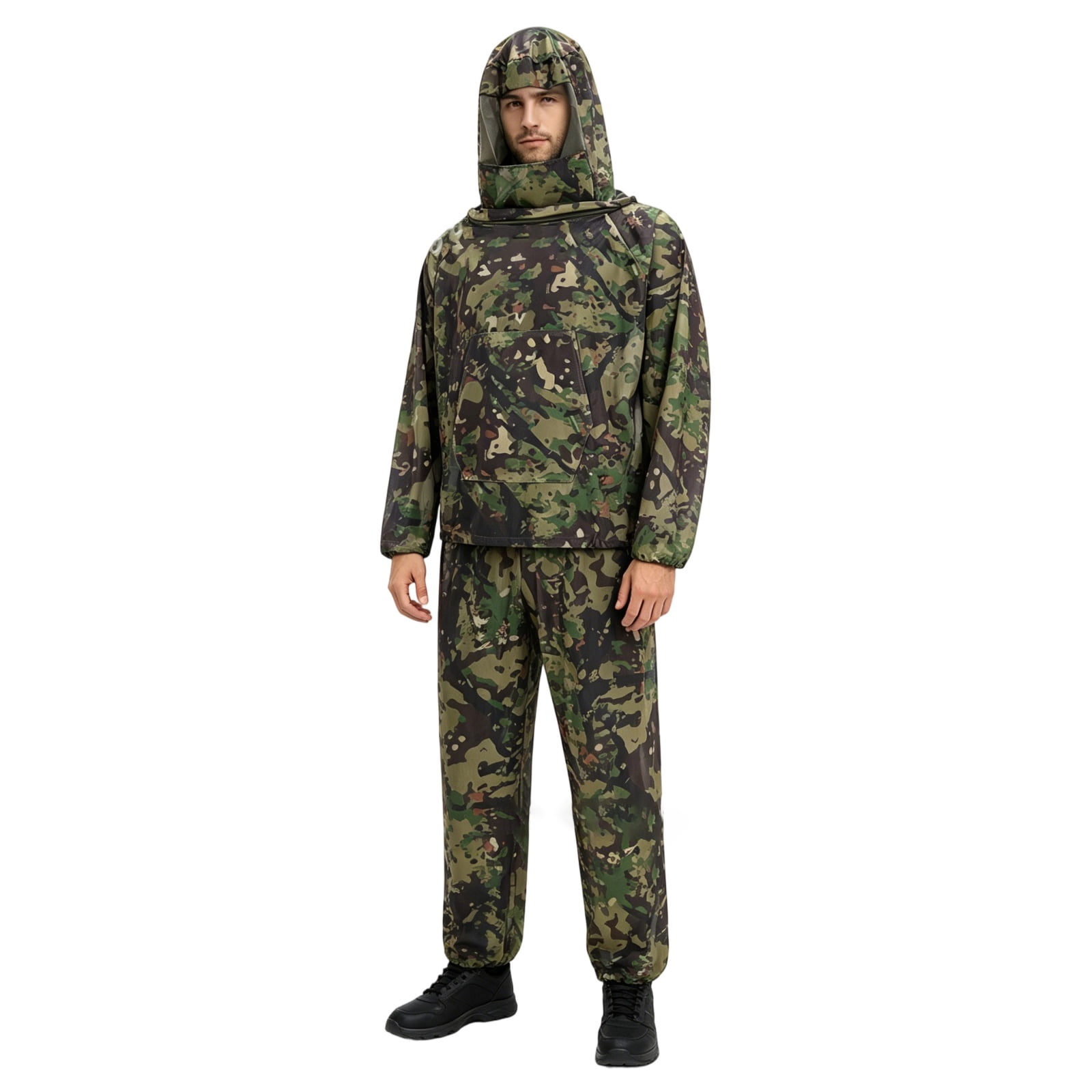 GrmtClth Portable Foldable Camo Mesh Anti Mosquito Two Piece Suit