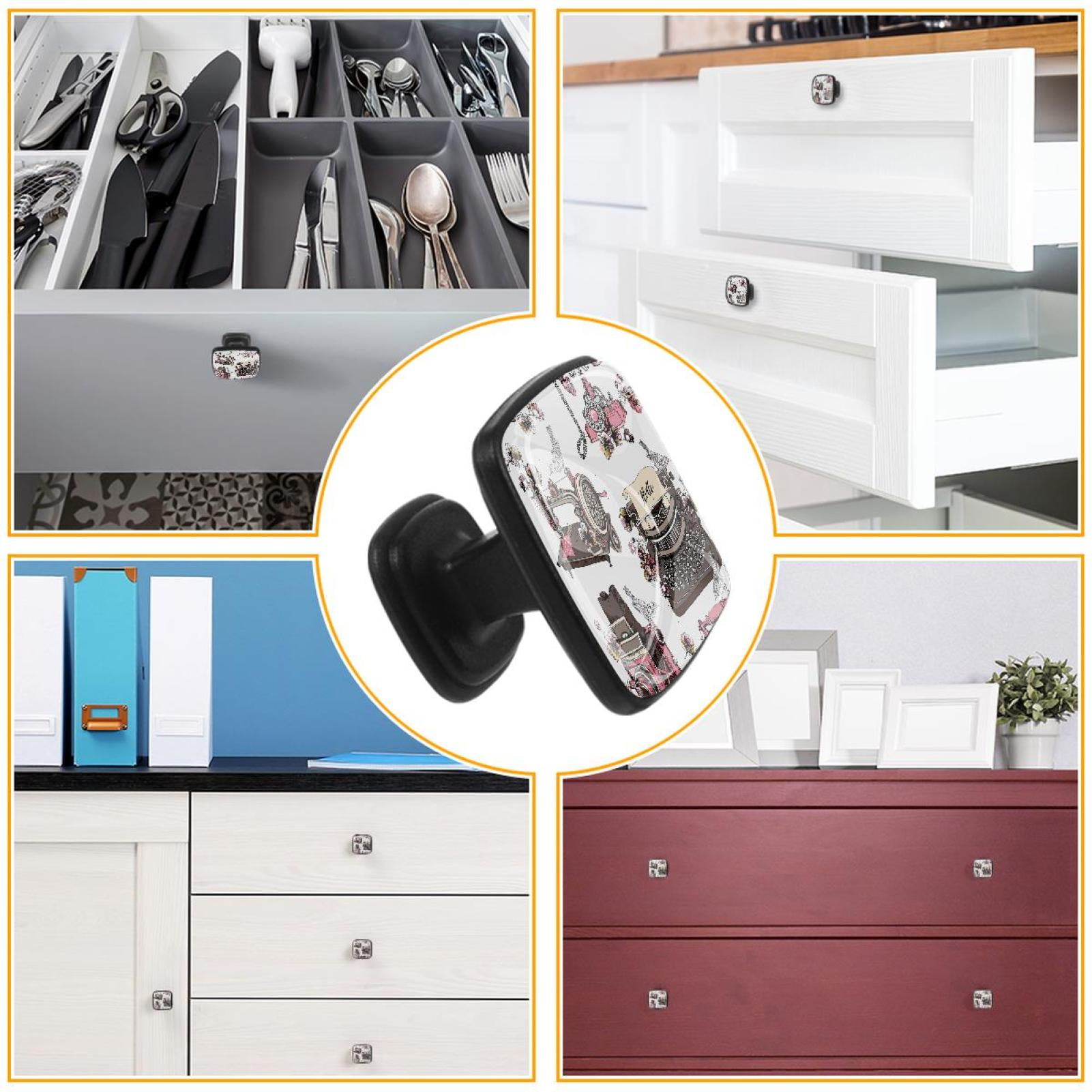 4 Pcs Cabinet Handle Drawer Pulls Sewing Machine Knobs with Screws Square Furniture Office Cabinet Knob Decoration