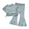 thumbnail image 3 of Little Girls Clothes Elastic Short Sleeve Top Flared Pants Two Piece Girls Summer Clothes,Light Blue,Size 7 -8 Years, 3 of 5
