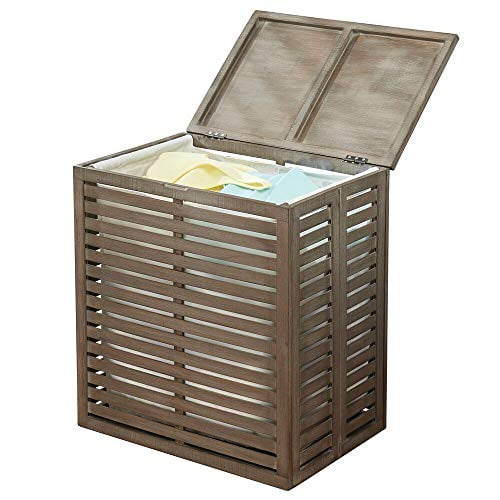 mDesign Bamboo Laundry Hamper Basket with Removable Fabric Liner and