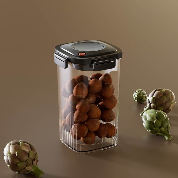 Vacuum Sealed Food Storage Container with One-Button Lid | Airtight Kitchen Jar for Grains, Snacks & Flour | 1300ml Clear PET Plastic Canister | 1-Pack