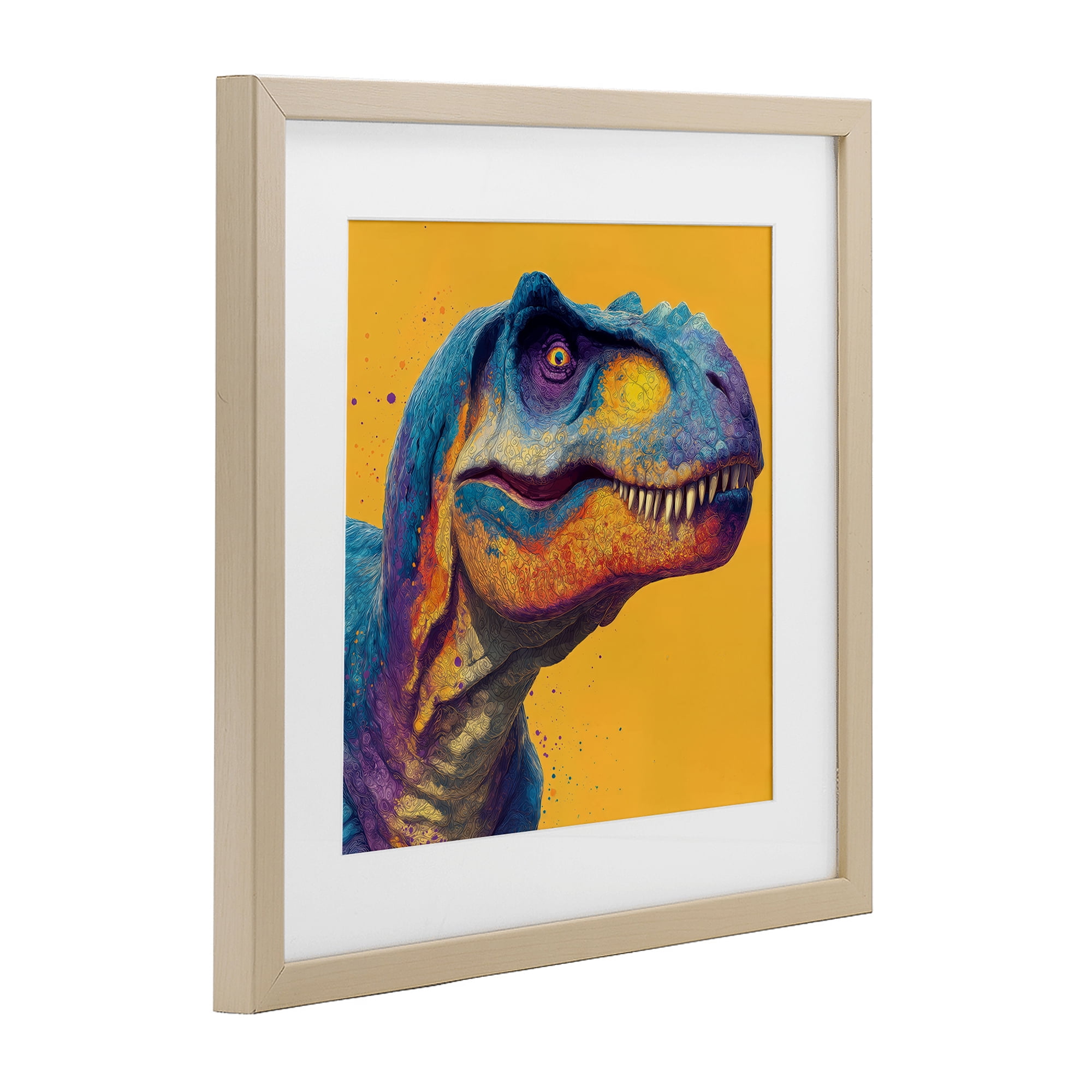 Stupell Industries Vibrant T-Rex Portrait Birch Framed Print Under Glass, design by Wumples