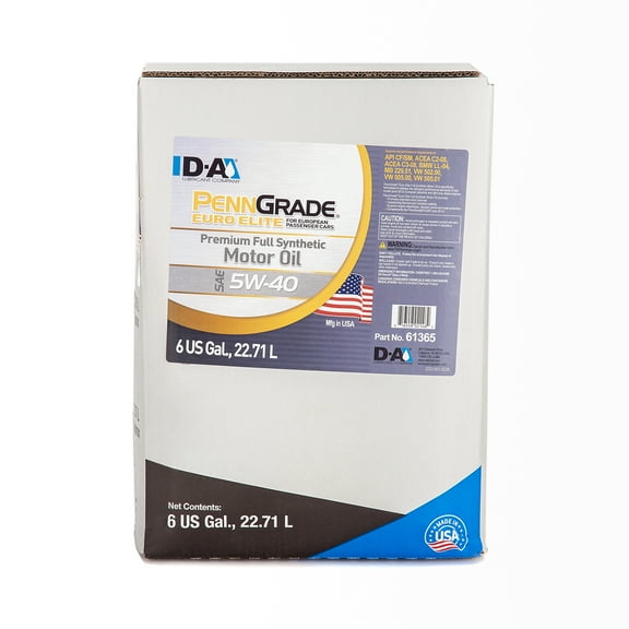 PENN GRADE 61365, Euro Elite Full Synthetic Motor Oil SAE 5W-40, 6 Gallon