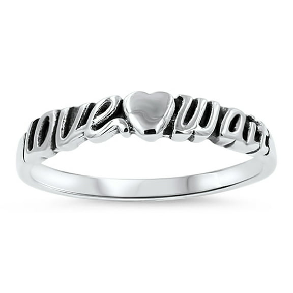 Love Can Wait Heart Script Purity Ring .925 Sterling Silver Band Jewelry Female Male Unisex Size 7
