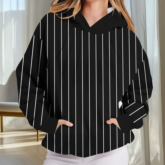 Uootdi Hoodies for Women Oversized Long Sleeve Trendy Striped Sweatshirts Y2K Hoodies Jackets with Pocket Fall Fashion Gift