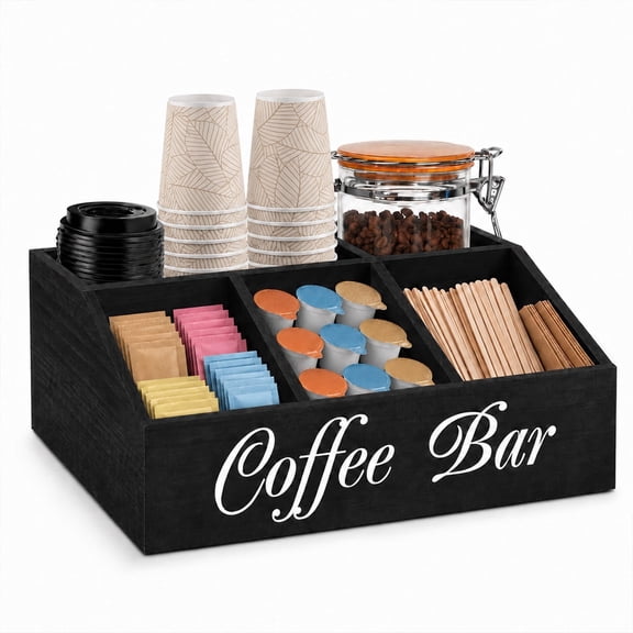 WLGJL Coffee Station Organizer for Counter, Wood Pods Holder Storage Basket, Tea Condiment Storage Organizer, Coffee Bar Decor for Accessories Organizer