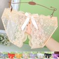 thumbnail image 3 of Womens Bow Crotchless Mesh Embroidery Sexy Panties Lace Seethrough Underwear Brown M YIWEI, 3 of 11