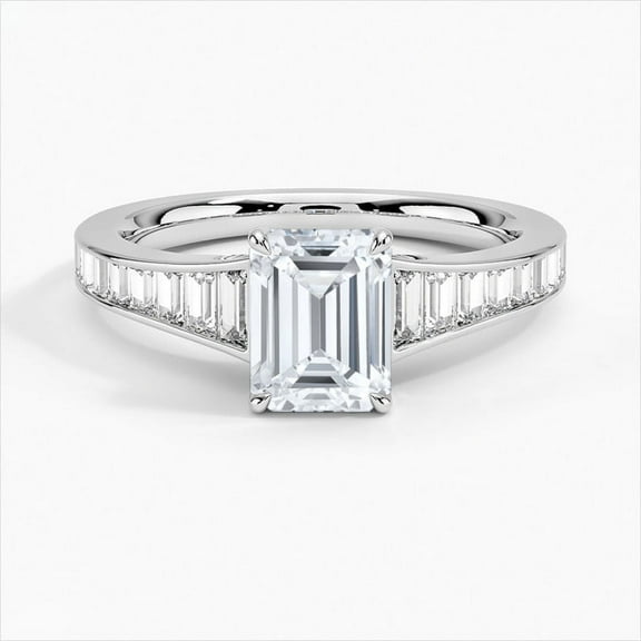 Brig Jewel 1.7 Ct Emerald Cut Lab Created Diamond Channel Set Wedding Ring - 14k White Gold Over Wedding Ring for Women's - Engagement Ring for Women's - Diamond Engagement Ring - Anniversary Gift
