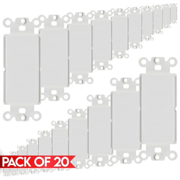 Cmple - 20 Pack Decorator Wall Plate Blank Insert 1 Gang Blank Decorative Adapter Insert Filler Polycarbonate Single Gang Wall Plate - White