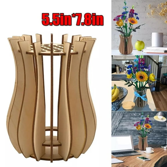 7.8 in Wooden Puzzle Flower Vase,Home Decoration for Flower Bouquet Building Set,Vase for Fake Flowers,Wooden Puzzle Display Stand Set Assemble for Roses Blossom