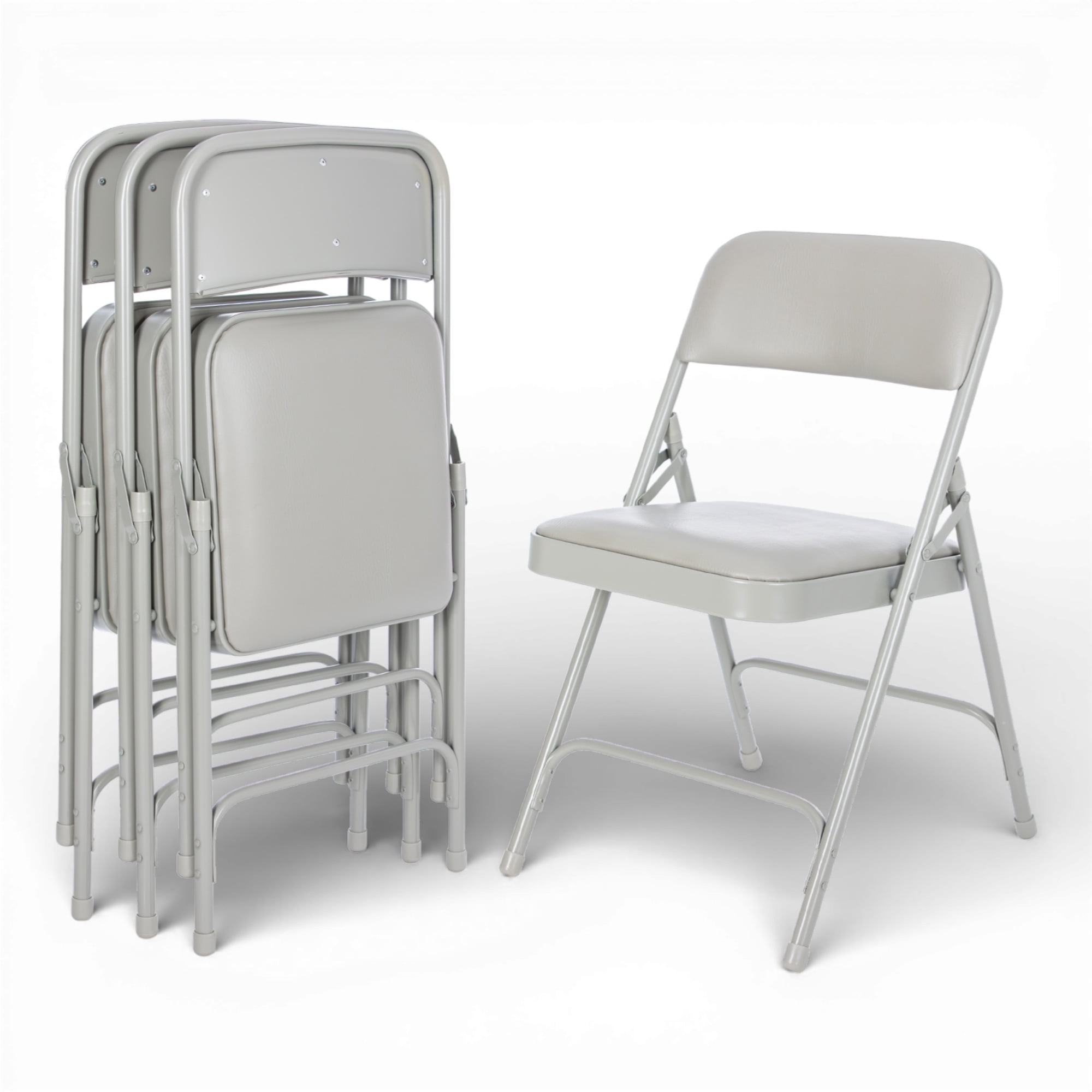 Hampden Furnishings Bernadine Collection Vinyl Folding Chair, Grey, Pack of 4