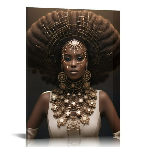 EastSmooth  African American Wall Art - Silver Black Woman Portrait Poster, Minimalist African Girl Room Canvas Painting for Living Room Wall Decor