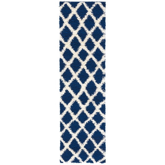 SAFAVIEH Dallas Jerrie Geometric Shag Runner Rug, Navy/Ivory, 2'3" x 8'