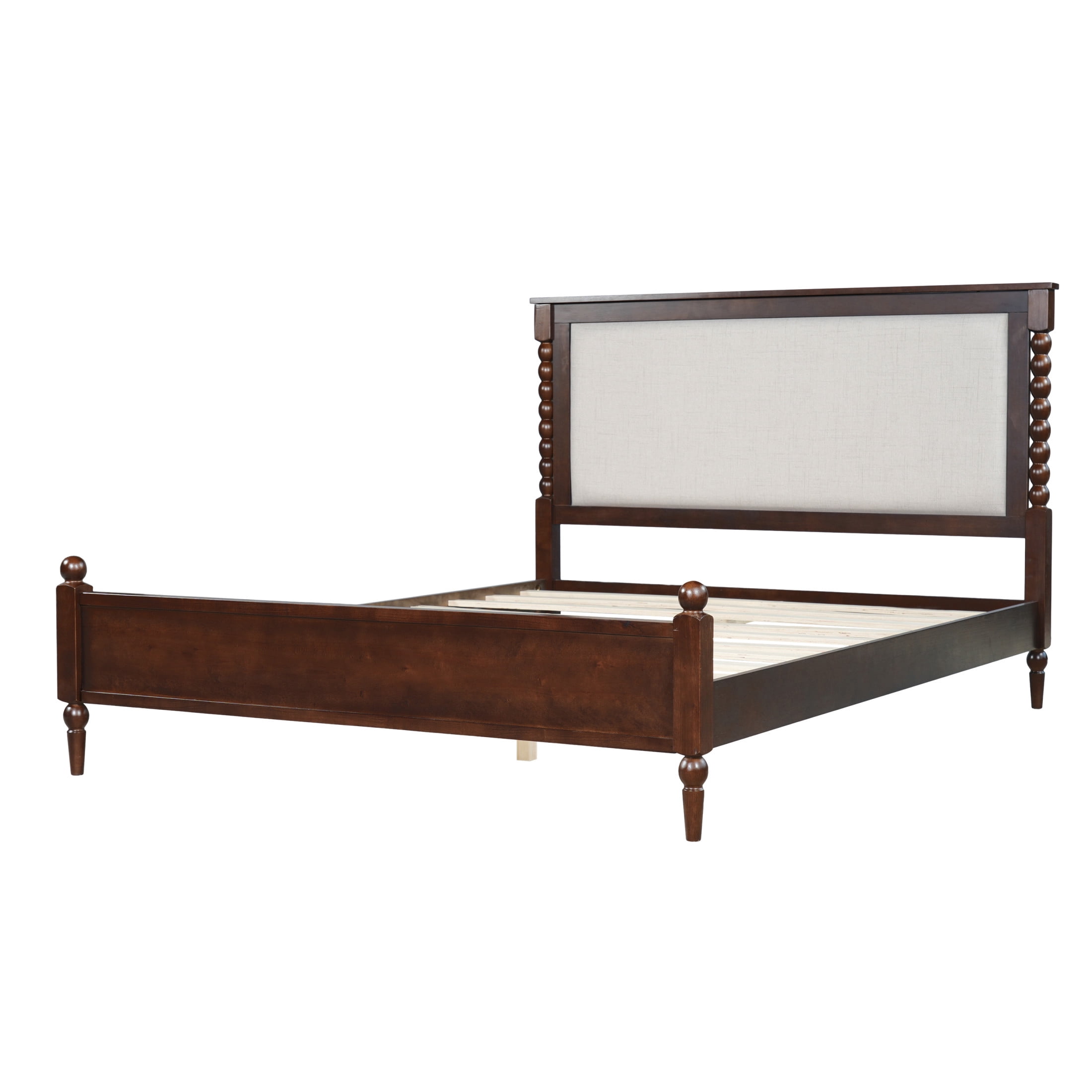 Christopher Knight Home Traditional Wood Bed Frame with Spindle Upholstered Headboard, Queen Size, Brown
