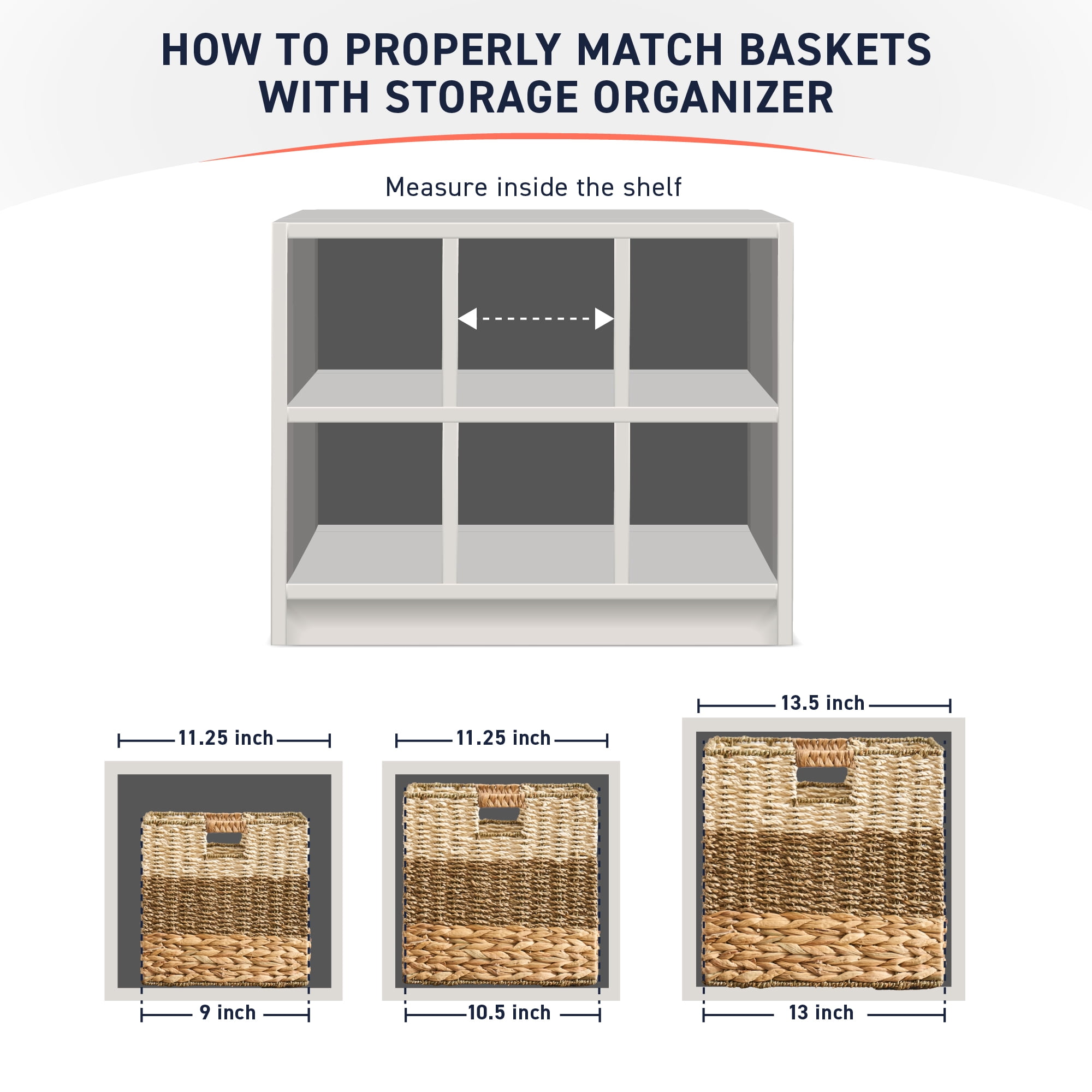 Ornavo Home 13" x 13" Inch Water Hyacinth Storage Basket Set of 6 with Handles | Natural Handwoven Mixed Weave Wicker Organizer Bins for Shelves, Closet, Living Room, Bathroom, Pantry and Laundry