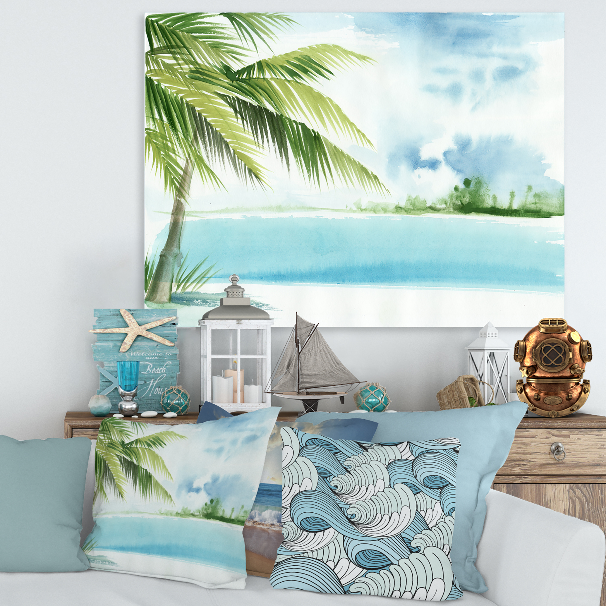 Designart ' Palm Beach Resort At Sunrise I ' Nautical & Coastal Canvas Wall Art Print