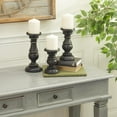 thumbnail image 3 of DecMode 3 Candle Black Mango Wood Distressed Turned Pillar Candle Holder, Set of 3, 3 of 12