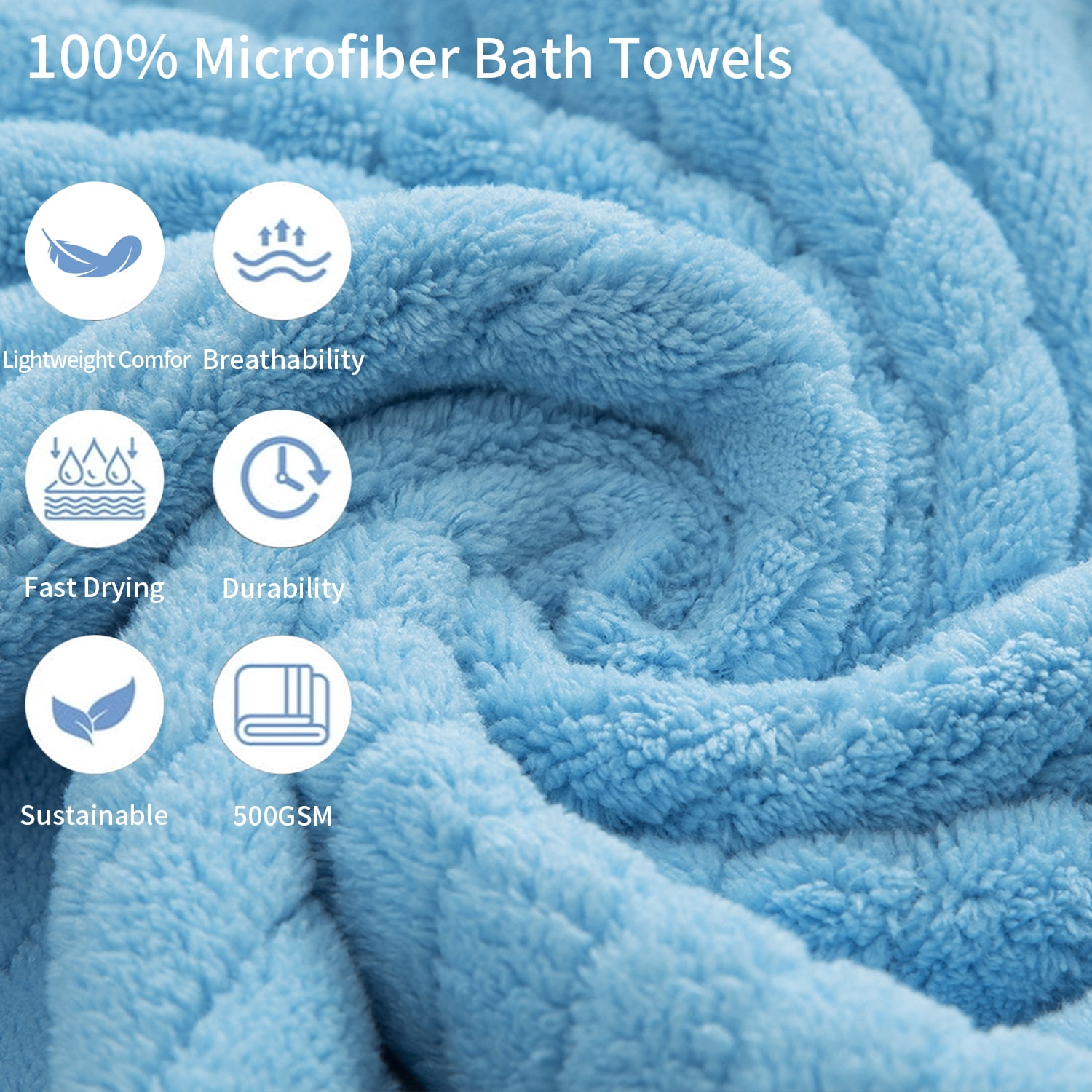 Covina Home 4 Pack Light Blue Bath Towel Set Microfiber Bathroom Towel Set Ultra Soft Plush Oversized Towels Adult Luxury Bath Sheet