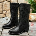 thumbnail image 6 of Cowboy Boots for Women Embroidery Pull on Cowgirl Western Booties Chunky Heel Stitched Mid Calf Boots for Country Concerts, 6 of 8
