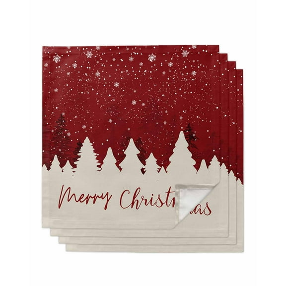Red Christmas Cloth Napkins Set of 4, Xmas Snowflake Tree Washable Reusable Dinner Cocktail Napkin for Kitchen Party Wedding Banquet Holiday Baby Shower Table Decor