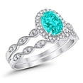 thumbnail image 3 of Halo Bridal Set Piece Oval Ring Paraiba Tourmaline CZ 925 Sterling Silver Size 8, 3 of 5