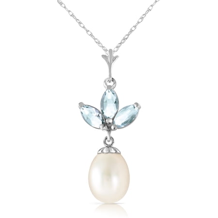 Galaxy Gold 14K Solid Gold Natural Aquamarine Necklace for Women - White Gold Fine Jewelry