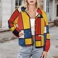 thumbnail image 3 of Jackets for Women Winter Coat Jackets Flannel Stand Collar Jacket(Mondrian Inspired,Size:S-4XL), 3 of 7