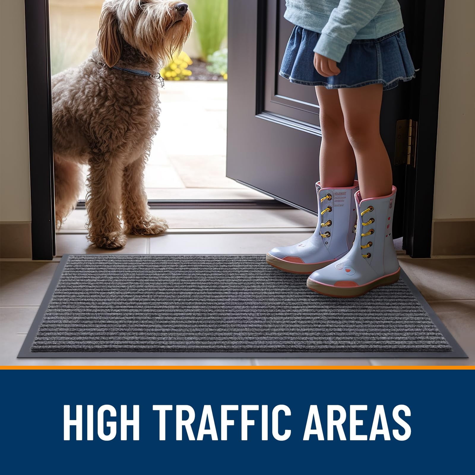 Front Door Mat Indoor Outdoor Entrance  2-pack 29.5 X 17 Inch Waterproof Heavy Duty Doormat Fade Resistant Low Profile Easy Clean Patio Porch Welcome Floor Mats For Entry Grey