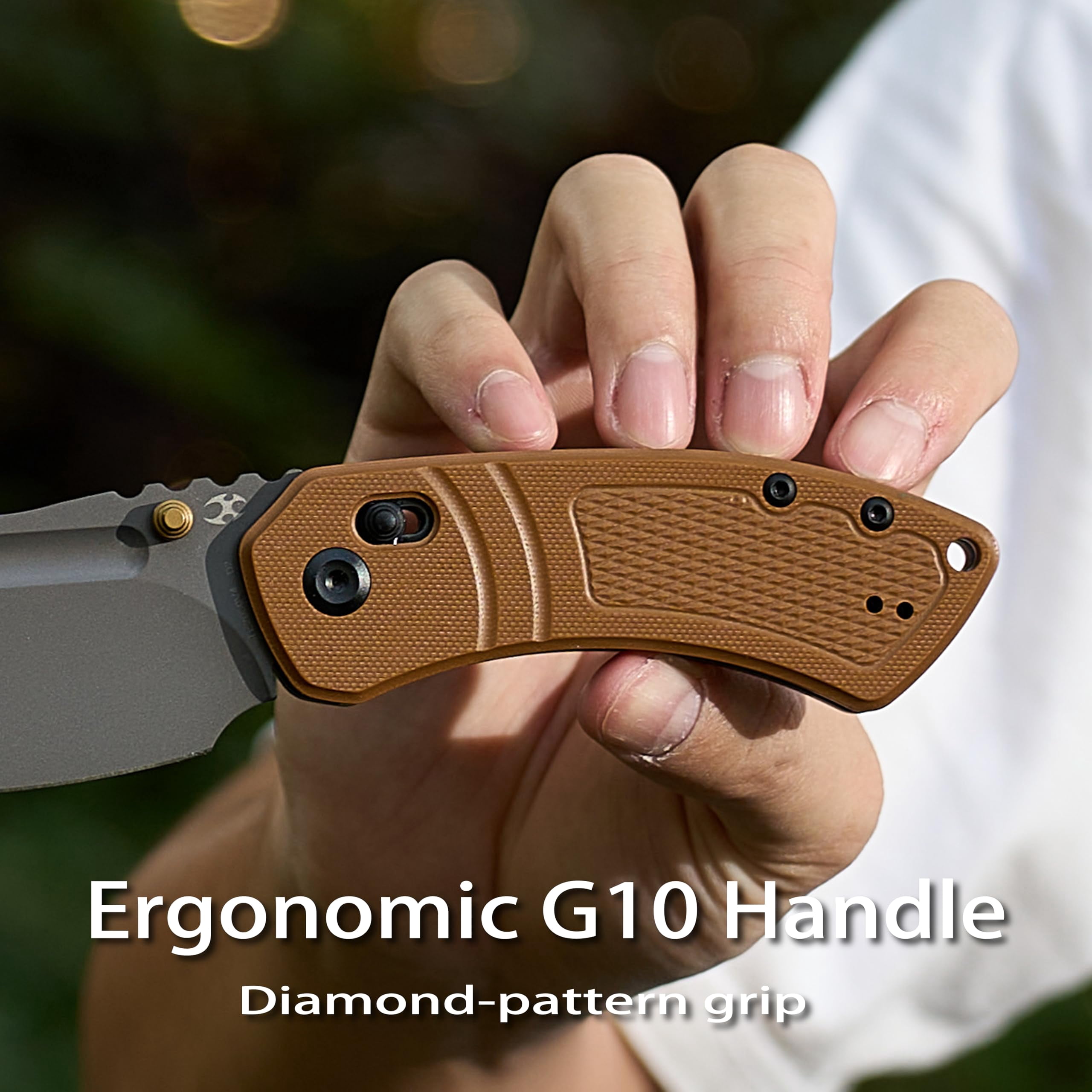 Kansept Korvid V Folding Pocket Knife 2.91" Gray Ticn Coated D2 Blade,Brown G10 with Diamond Pattern,TE2030V4