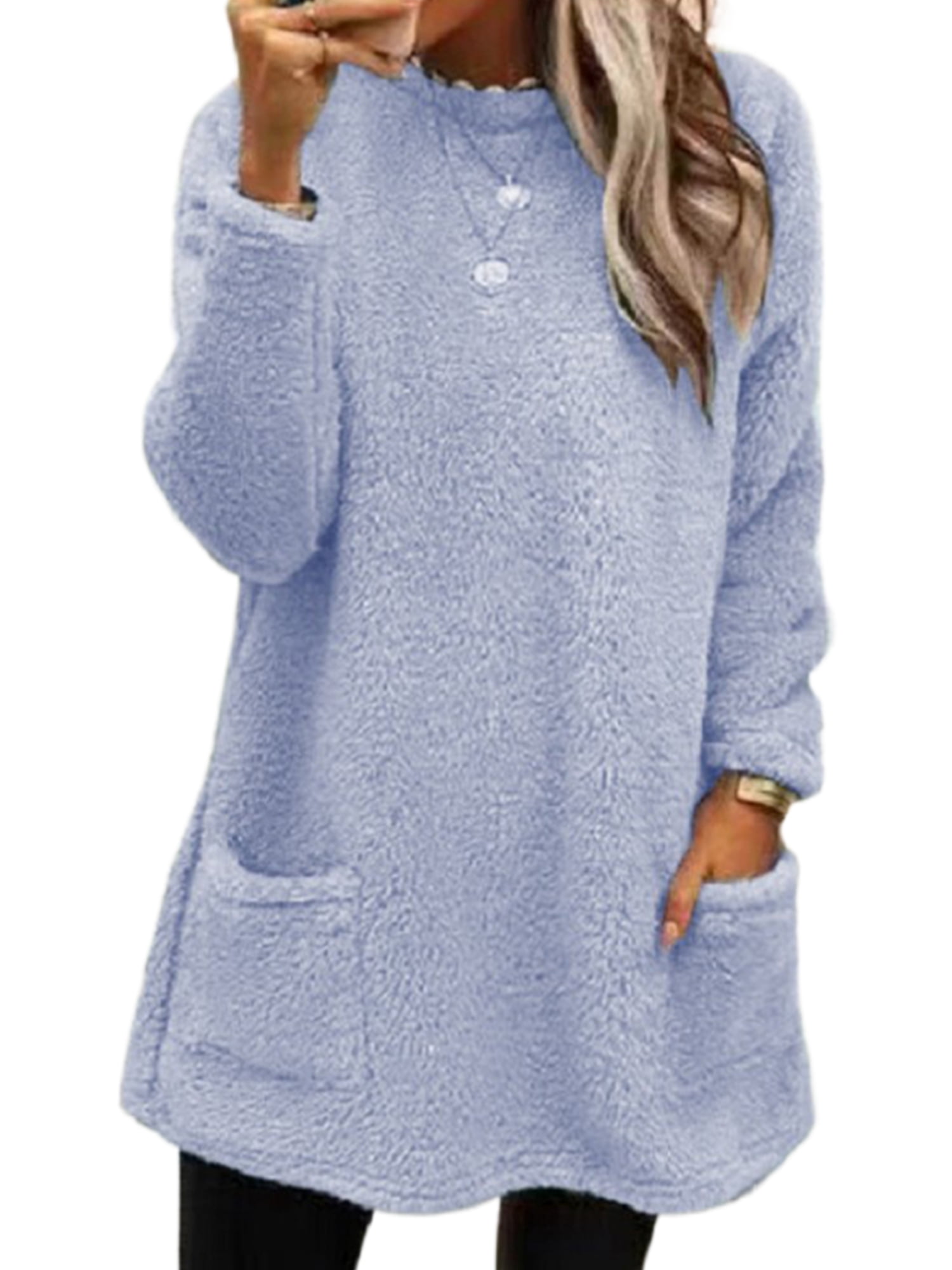 LUXUR Women Fuzzy Fleece T Shirt Loose Work Tops Lavender Purple 2XL