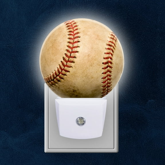 Round LED Night Lights Lamp with Dusk to Dawn Sensor, Well-Worn Baseball Night Light Plug Into Wall for Kids Room, Bedroom, Bathroom, Kitchen, Hallway