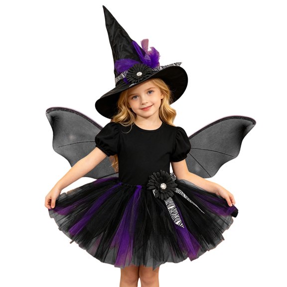Halloween Dresses For Girls Girls Halloween Tulle Tutu Set With Hat And Wings For Party Stage Shows Carnival Wear 2 To 8Y