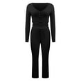 thumbnail image 4 of BLOCLOALO 2 Piece Lounge Set Long Sleeve Tops Women's 2 Piece Sets Straight Leg Pants Set Long Sleeve Crop T Shirt Casual Outfits Comfy V Neck Blouses Yoga Suits Soft Lounge Sets for Women Black M, 4 of 6